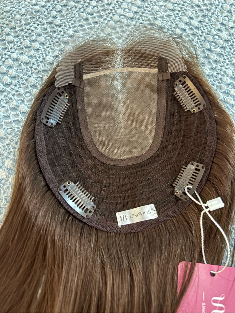 Uniwig Truffle Brown Women's Remy Human Hair Topper - Seamless Coverage & Volume - Picture 8 of 16